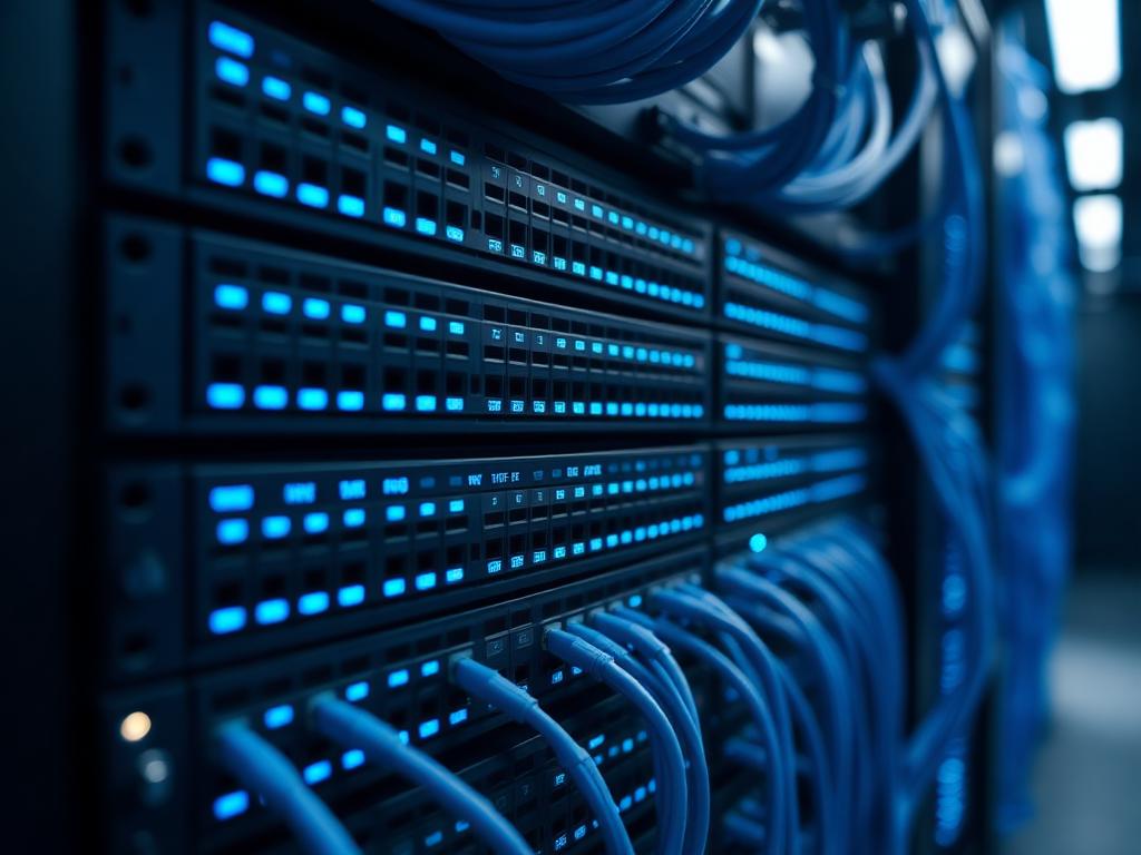 Network switches and routers in rack